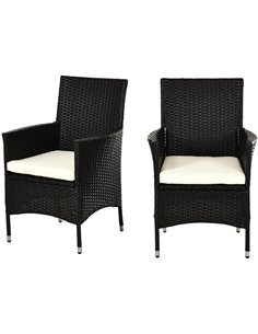 Outsunny 2 Seater Outdoor Rattan Armchair Dining Chair Garden Patio Furniture w/ Armrests Cushions Deep Coffee