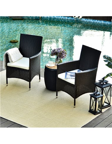 Outsunny 2 Seater Outdoor Rattan Armchair Dining Chair Garden Patio Furniture w/ Armrests Cushions Deep Coffee