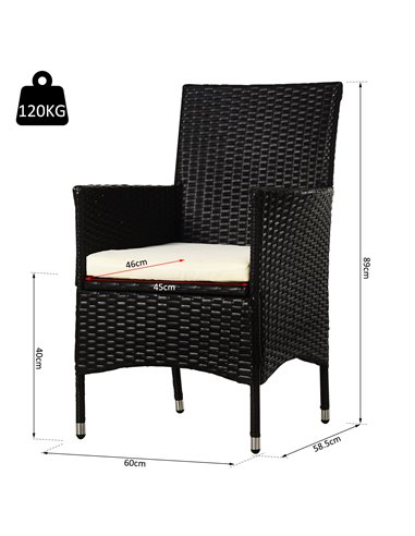 Outsunny 2 Seater Outdoor Rattan Armchair Dining Chair Garden Patio Furniture w/ Armrests Cushions Deep Coffee