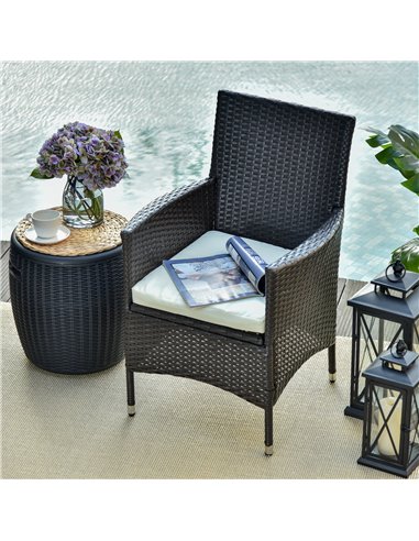 Outsunny 2 Seater Outdoor Rattan Armchair Dining Chair Garden Patio Furniture w/ Armrests Cushions Deep Coffee