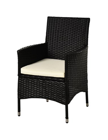 Outsunny 2 Seater Outdoor Rattan Armchair Dining Chair Garden Patio Furniture w/ Armrests Cushions Deep Coffee