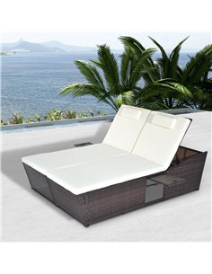 Outsunny 2 Seater Adjustable Double Rattan W/Tray-Brown/Cream-White 2