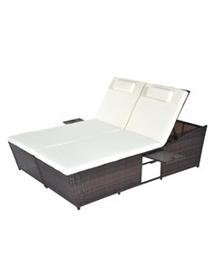 Outsunny 2 Seater Adjustable Double Rattan W/Tray-Brown/Cream-White