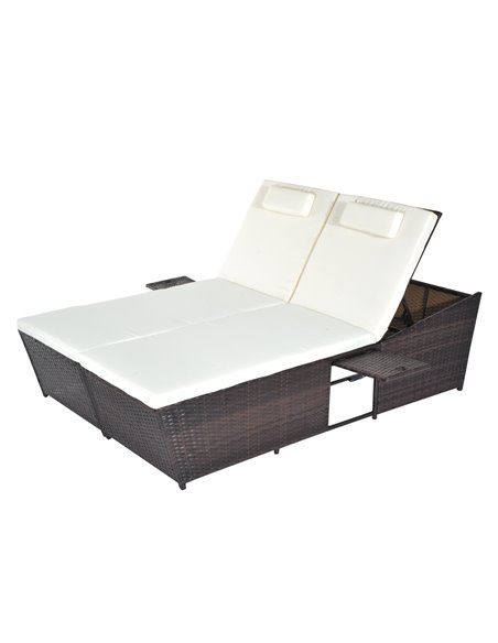 Outsunny 2 Seater Adjustable Double Rattan W/Tray-Brown/Cream-White - pic 22048 | FastDaddyshop