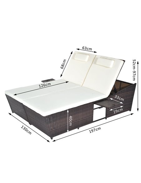 Outsunny 2 Seater Adjustable Double Rattan W/Tray-Brown/Cream-White - pic 22049 | FastDaddyshop