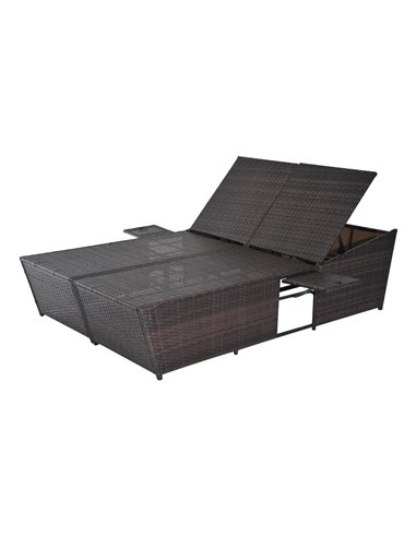 Outsunny 2 Seater Adjustable Double Rattan W/Tray-Brown/Cream-White