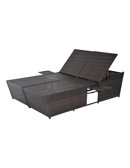 Outsunny 2 Seater Adjustable Double Rattan W/Tray-Brown/Cream-White - pic 22050 | FastDaddyshop