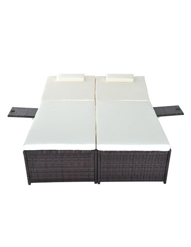 Outsunny 2 Seater Adjustable Double Rattan W/Tray-Brown/Cream-White