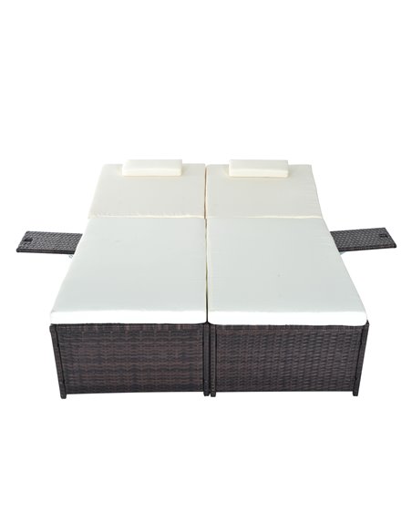 Outsunny 2 Seater Adjustable Double Rattan W/Tray-Brown/Cream-White - pic 22052 | FastDaddyshop