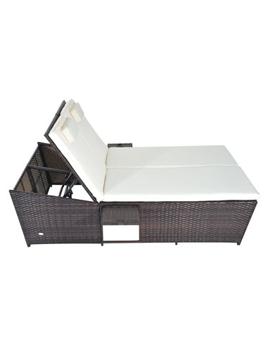 Outsunny 2 Seater Adjustable Double Rattan W/Tray-Brown/Cream-White