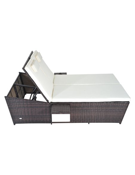 Outsunny 2 Seater Adjustable Double Rattan W/Tray-Brown/Cream-White - pic 22053 | FastDaddyshop