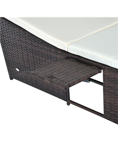 Outsunny 2 Seater Adjustable Double Rattan W/Tray-Brown/Cream-White