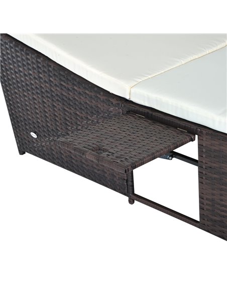 Outsunny 2 Seater Adjustable Double Rattan W/Tray-Brown/Cream-White - pic 22054 | FastDaddyshop