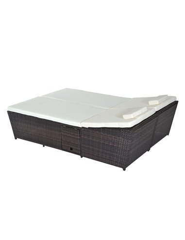 Outsunny 2 Seater Adjustable Double Rattan W/Tray-Brown/Cream-White