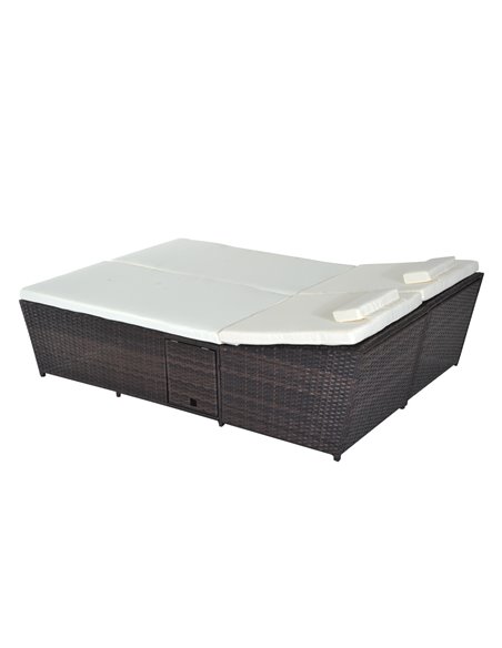 Outsunny 2 Seater Adjustable Double Rattan W/Tray-Brown/Cream-White - pic 22055 | FastDaddyshop