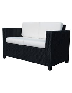 Outsunny Garden Rattan Sofa 2 Seater Outdoor Garden Wicker Weave Furniture Patio 2-Seater Double Couch Loveseat Black