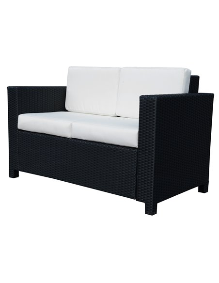 Outsunny Garden Rattan Sofa 2 Seater Outdoor Garden Wicker Weave Furniture Patio 2-Seater Double Couch Loveseat Black - pic 22056 | FastDaddyshop