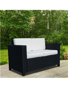 Outsunny Garden Rattan Sofa 2 Seater Outdoor Garden Wicker Weave Furniture Patio 2-Seater Double Couch Loveseat Black 2