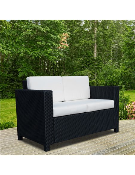 Outsunny Garden Rattan Sofa 2 Seater Outdoor Garden Wicker Weave Furniture Patio 2-Seater Double Couch Loveseat Black - pic 22057 | FastDaddyshop