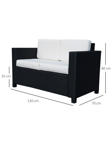 Outsunny Garden Rattan Sofa 2 Seater Outdoor Garden Wicker Weave Furniture Patio 2-Seater Double Couch Loveseat Black
