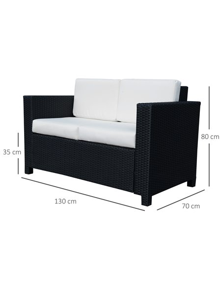 Outsunny Garden Rattan Sofa 2 Seater Outdoor Garden Wicker Weave Furniture Patio 2-Seater Double Couch Loveseat Black - pic 22058 | FastDaddyshop