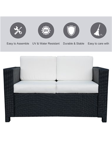 Outsunny Garden Rattan Sofa 2 Seater Outdoor Garden Wicker Weave Furniture Patio 2-Seater Double Couch Loveseat Black