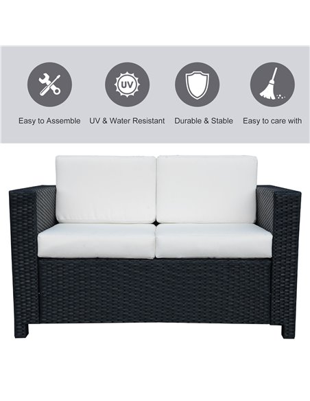 Outsunny Garden Rattan Sofa 2 Seater Outdoor Garden Wicker Weave Furniture Patio 2-Seater Double Couch Loveseat Black - pic 22060 | FastDaddyshop