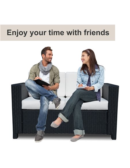 Outsunny Garden Rattan Sofa 2 Seater Outdoor Garden Wicker Weave Furniture Patio 2-Seater Double Couch Loveseat Black - pic 22062 | FastDaddyshop