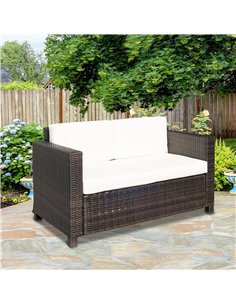 Outsunny Garden Rattan Sofa 2 Seater Outdoor Garden Wicker Weave Furniture Patio 2-Seater Double Couch Loveseat Brown 2