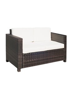 Outsunny Garden Rattan Sofa 2 Seater Outdoor Garden Wicker Weave Furniture Patio 2-Seater Double Couch Loveseat Brown