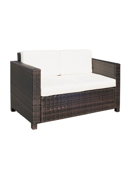 Outsunny Garden Rattan Sofa 2 Seater Outdoor Garden Wicker Weave Furniture Patio 2-Seater Double Couch Loveseat Brown - pic 22066 | FastDaddyshop