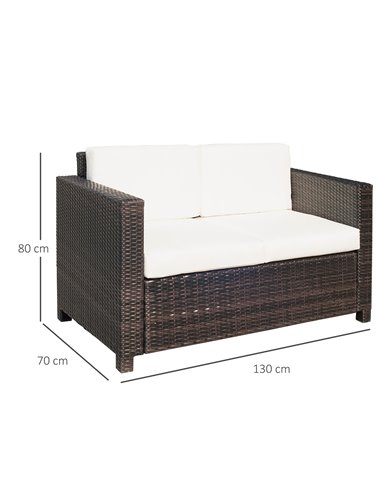 Outsunny Garden Rattan Sofa 2 Seater Outdoor Garden Wicker Weave Furniture Patio 2-Seater Double Couch Loveseat Brown