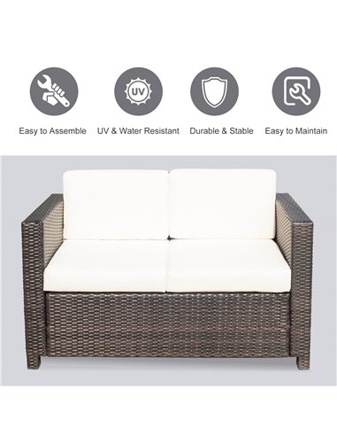 Outsunny Garden Rattan Sofa 2 Seater Outdoor Garden Wicker Weave Furniture Patio 2-Seater Double Couch Loveseat Brown
