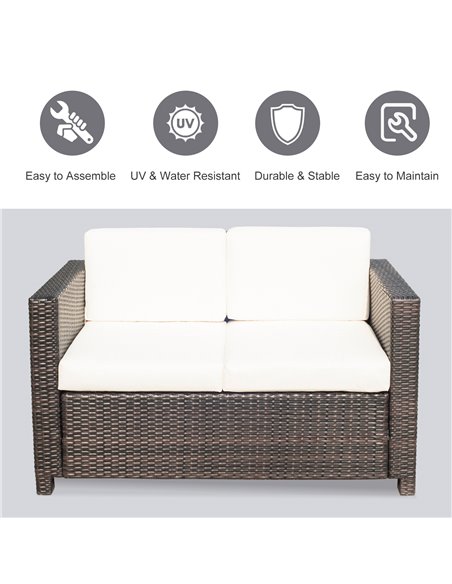 Outsunny Garden Rattan Sofa 2 Seater Outdoor Garden Wicker Weave Furniture Patio 2-Seater Double Couch Loveseat Brown - pic 22068 | FastDaddyshop