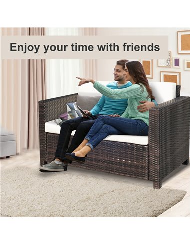 Outsunny Garden Rattan Sofa 2 Seater Outdoor Garden Wicker Weave Furniture Patio 2-Seater Double Couch Loveseat Brown