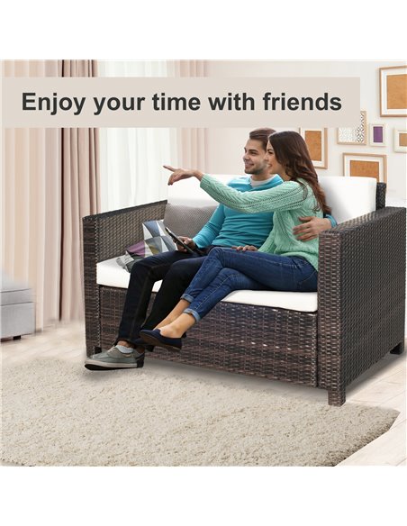 Outsunny Garden Rattan Sofa 2 Seater Outdoor Garden Wicker Weave Furniture Patio 2-Seater Double Couch Loveseat Brown - pic 22070 | FastDaddyshop
