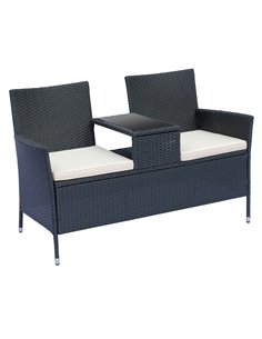 Outsunny 2 Seater Rattan Campanion Chair Wicker Loveseat Outdoor Patio Armchair with Drink Table Garden Furniture - Black