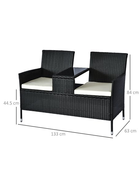 Outsunny 2 Seater Rattan Campanion Chair Wicker Loveseat Outdoor Patio Armchair with Drink Table Garden Furniture - Black - pic 22076 | FastDaddyshop