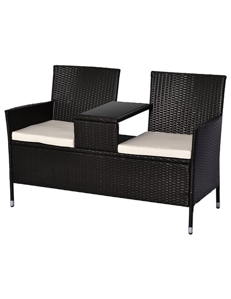 Outsunny 2 Seater Rattan Chair Set Wicker Loveseat Campanion Chair Patio Armchair with Coffee Table and Cushions, Dark Brown - pic 22083 | FastDaddyshop