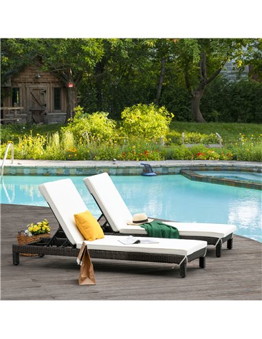 Outsunny 2 Seater Garden Rattan Sun Lounger Outdoor Wicker Recliner Weave Reclining Chair Bed Patio Furniture Adjustable Relaxer