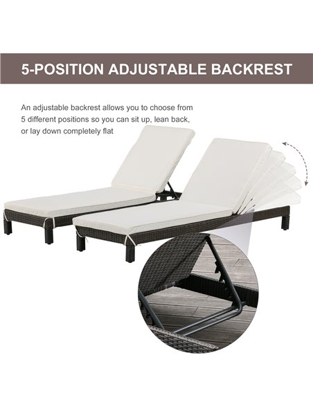 Outsunny 2 Seater Garden Rattan Sun Lounger Outdoor Wicker Recliner Weave Reclining Chair Bed Patio Furniture Adjustable Relaxer - pic 22096 | FastDaddyshop