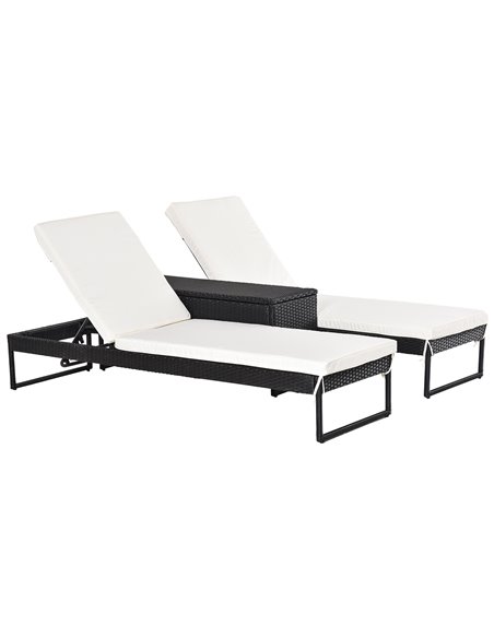 Outsunny 2 Seater Rattan Sun Lounger Garden Outdoor Wicker Weave Recliner Bed Side Table Set Patio Furniture with Cushion - Blac - pic 22110 | FastDaddyshop