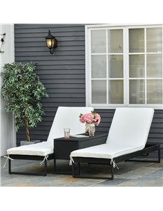 Outsunny 2 Seater Rattan Sun Lounger Garden Outdoor Wicker Weave Recliner Bed Side Table Set Patio Furniture with Cushion - Blac 2