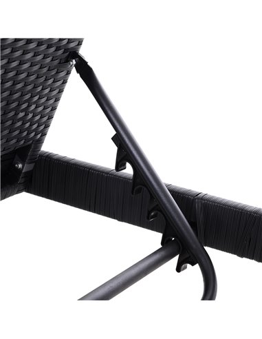 Outsunny 2 Seater Rattan Sun Lounger Garden Outdoor Wicker Weave Recliner Bed Side Table Set Patio Furniture with Cushion - Blac