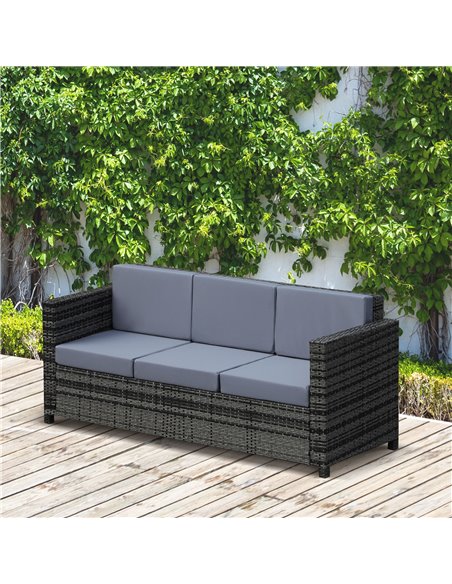 Outsunny Garden Rattan Sofa 3 Seater All-Weather Wicker Weave Metal Frame Chair with Fire Resistant Cushion - Grey - pic 22119 | FastDaddyshop