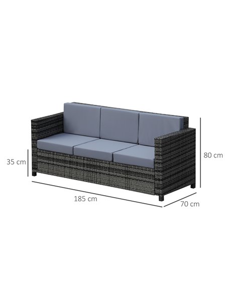 Outsunny Garden Rattan Sofa 3 Seater All-Weather Wicker Weave Metal Frame Chair with Fire Resistant Cushion - Grey - pic 22121 | FastDaddyshop