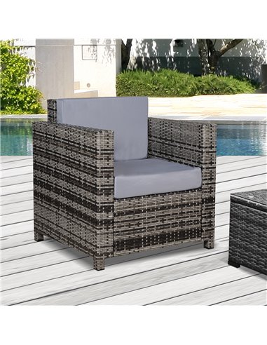 Outsunny 1 Seater Rattan Garden Chair All-Weather Wicker Weave Single Sofa Armchair with Fire Resistant Cushion - Grey
