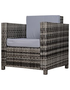 Outsunny 1 Seater Rattan Garden Chair All-Weather Wicker Weave Single Sofa Armchair with Fire Resistant Cushion - Grey
