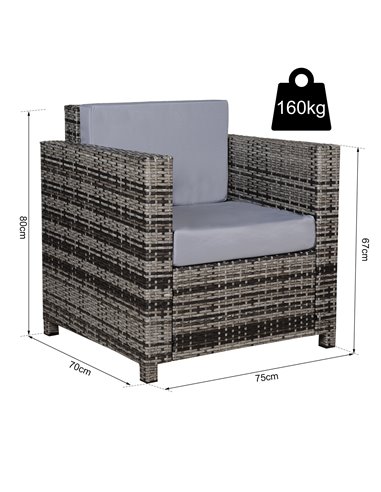 Outsunny 1 Seater Rattan Garden Chair All-Weather Wicker Weave Single Sofa Armchair with Fire Resistant Cushion - Grey