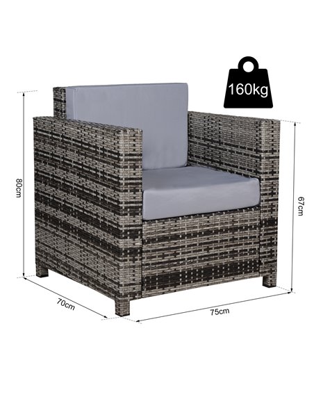 Outsunny 1 Seater Rattan Garden Chair All-Weather Wicker Weave Single Sofa Armchair with Fire Resistant Cushion - Grey - pic 22130 | FastDaddyshop